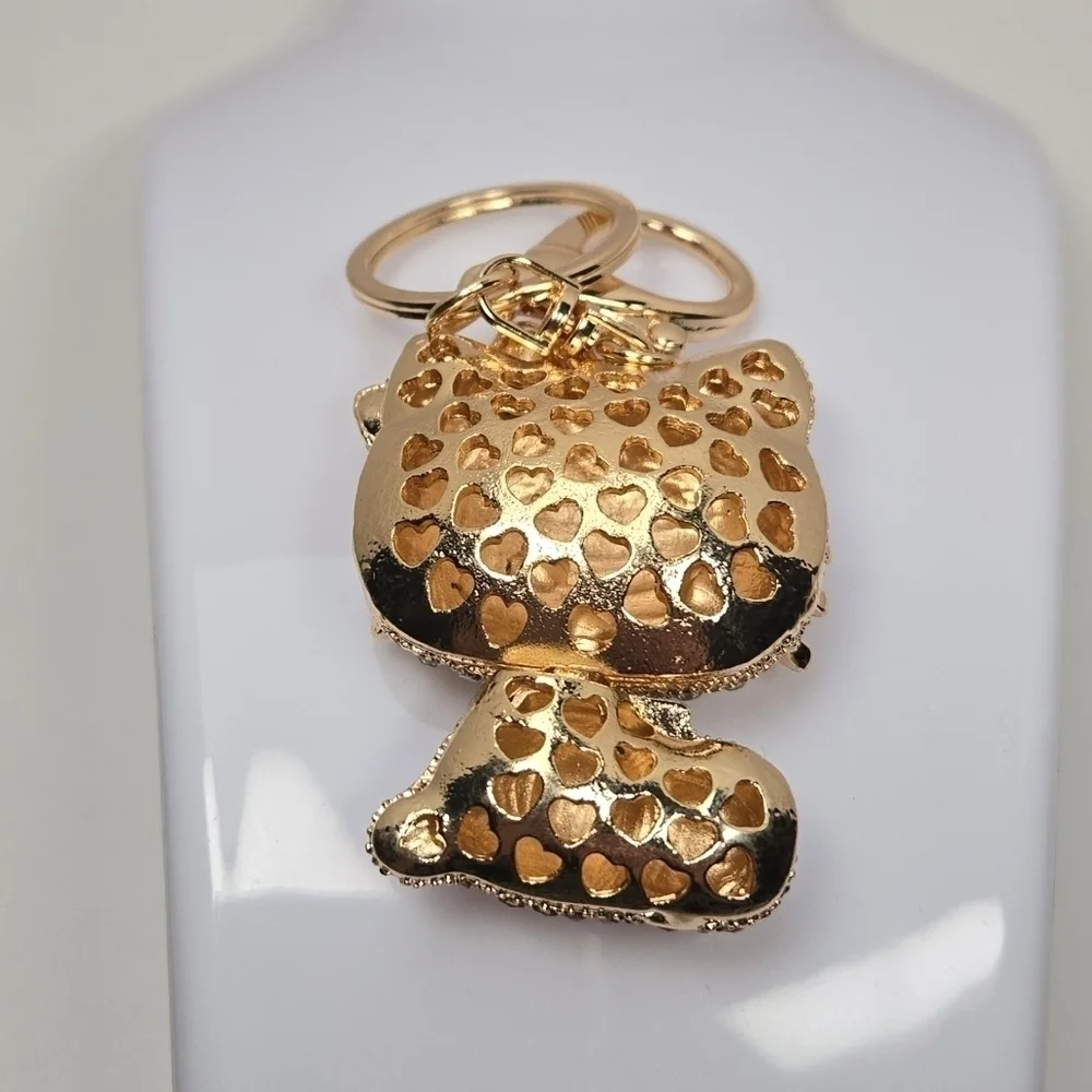 Hello Kitty Rhinestone Keychain Pink and Gold Tone